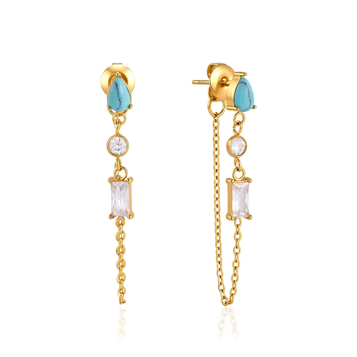 Turquoise Baguette Chain Dangle Earrings — view 5
