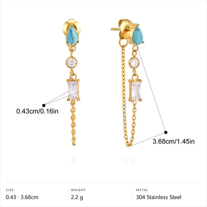 Turquoise Baguette Chain Dangle Earrings — Turquoise Baguette Chain Dangle · Gold