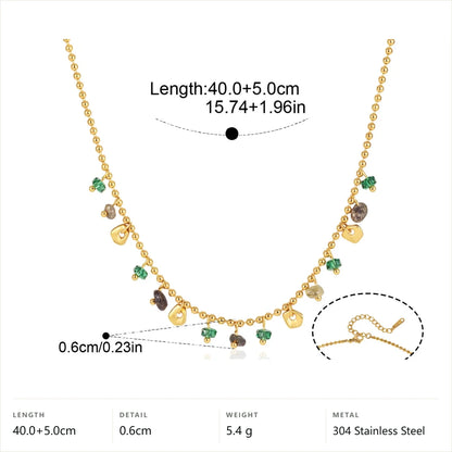 Boho Beaded Charm Necklace — Green Glass Charm Beaded · Gold