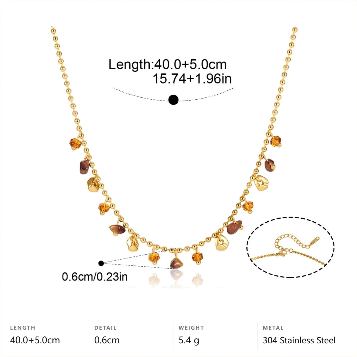 Boho Beaded Charm Necklace — Amber Glass Charm Beaded · Gold