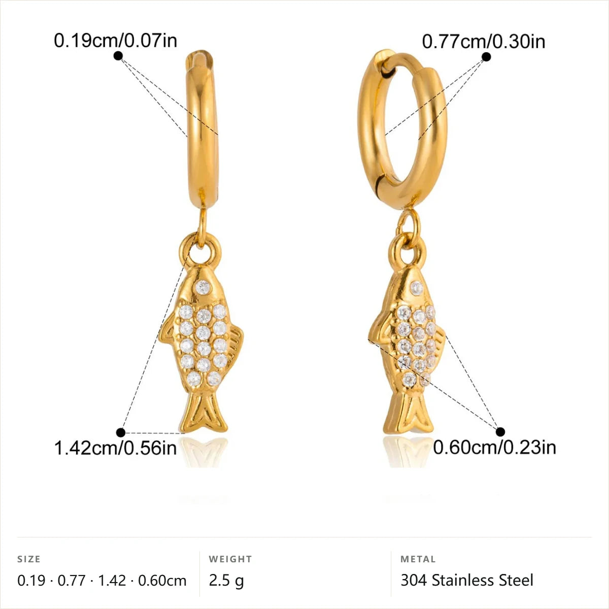 Ocean Jewelry Set — Pave Fish Dangle Earring · Gold