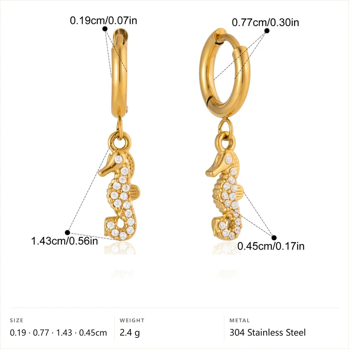 Ocean Jewelry Set — Pave Seahorse Dangle Earring · Gold