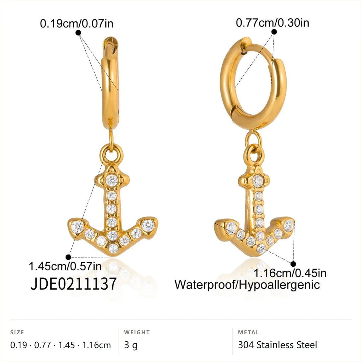 Ocean Jewelry Set — Anchor Charm · Gold