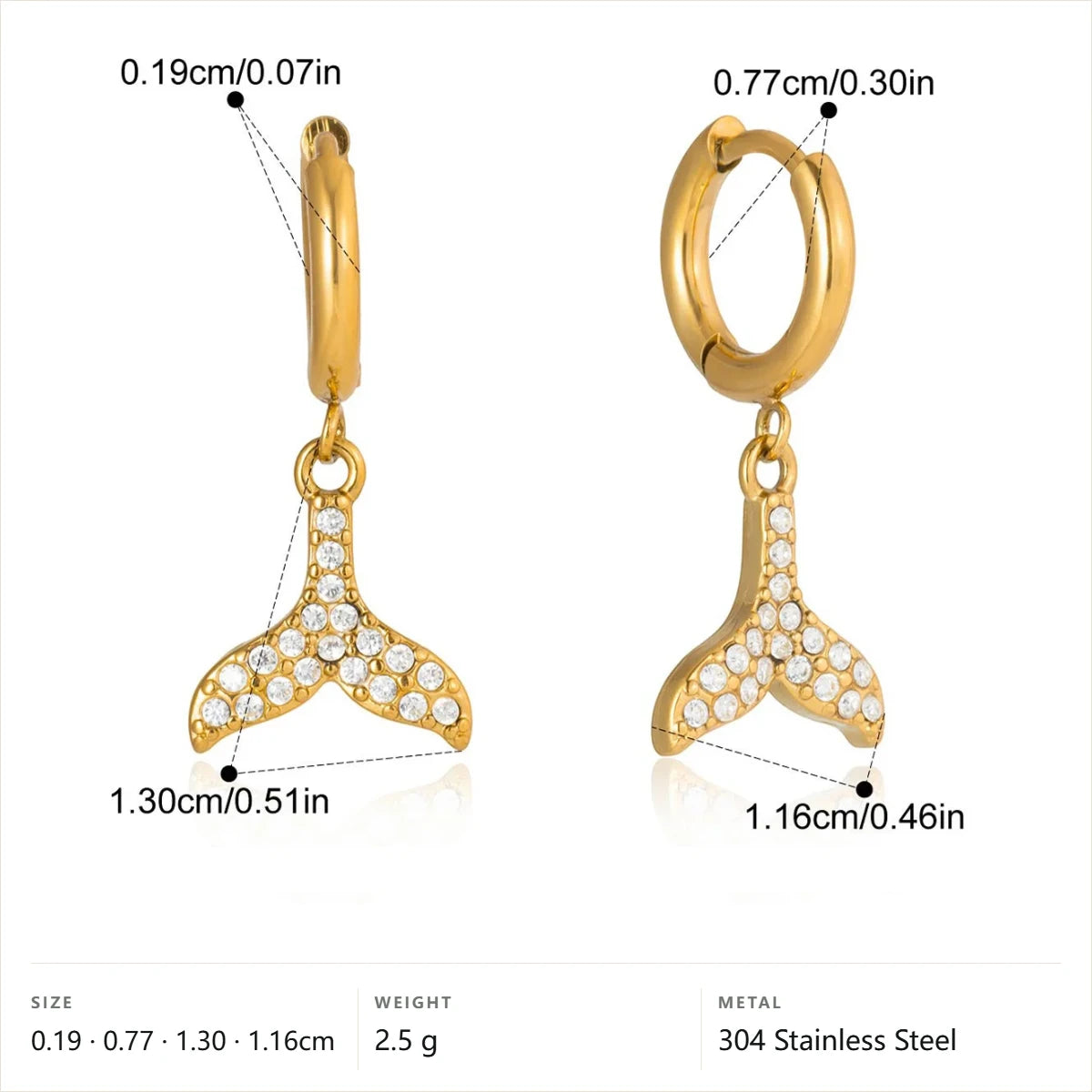 Ocean Jewelry Set — Mermaid Tail Dangle Earrings · Gold