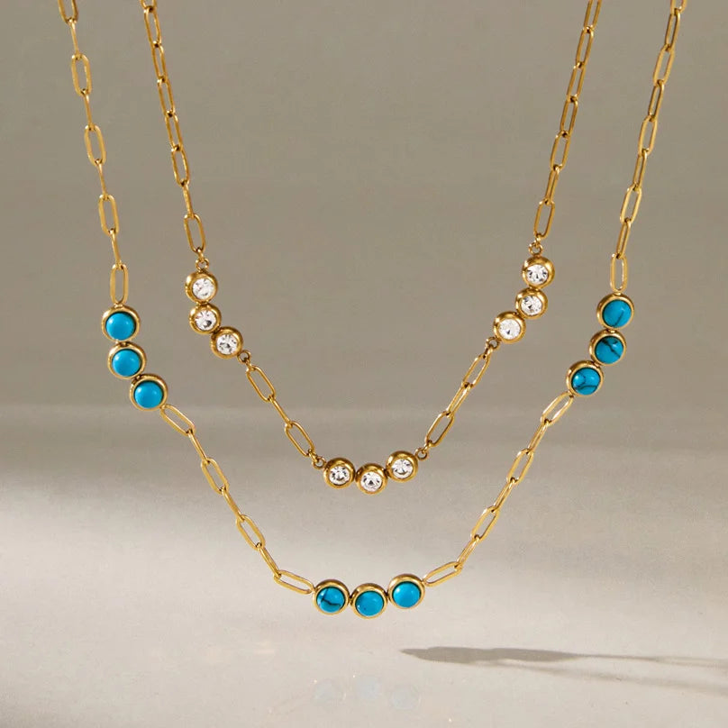 Coastal Blue Geometric Pendant Necklace