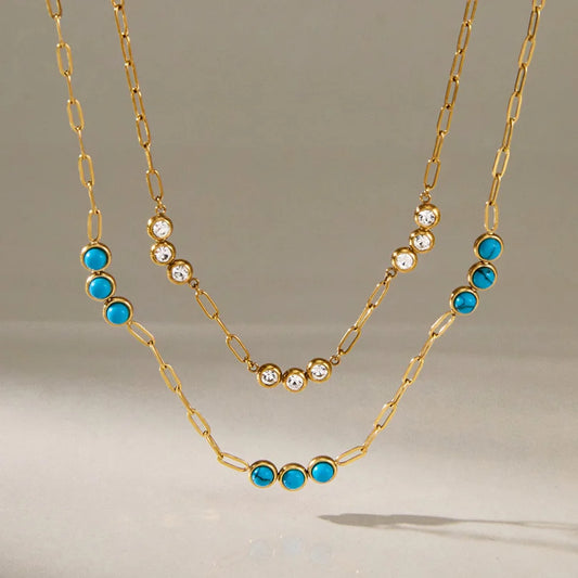Coastal Blue Geometric Pendant Necklace