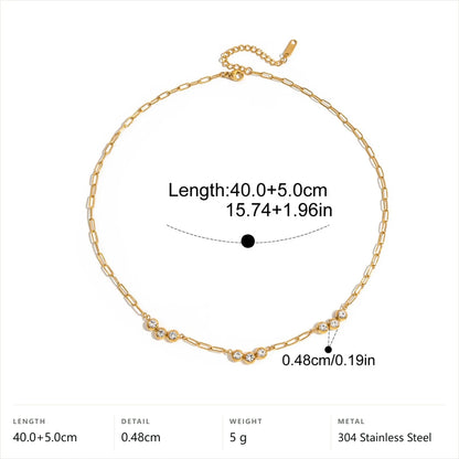 Coastal Blue Geometric Pendant Necklace — Paperclip Chain Round Crystal · Gold