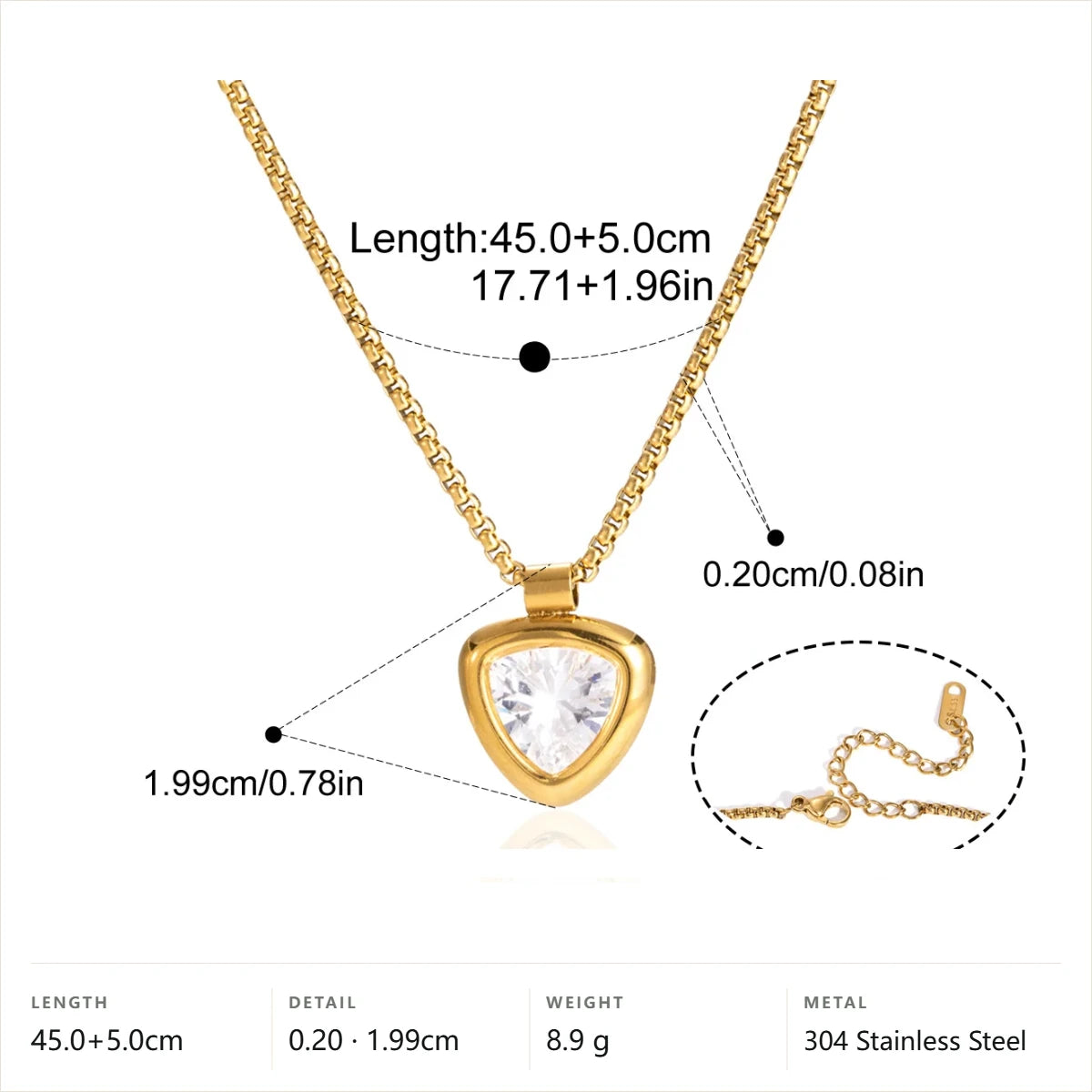 Geometric Triangle Pendant Necklace — Box Chain Bezel Triangle Pendant · Gold
