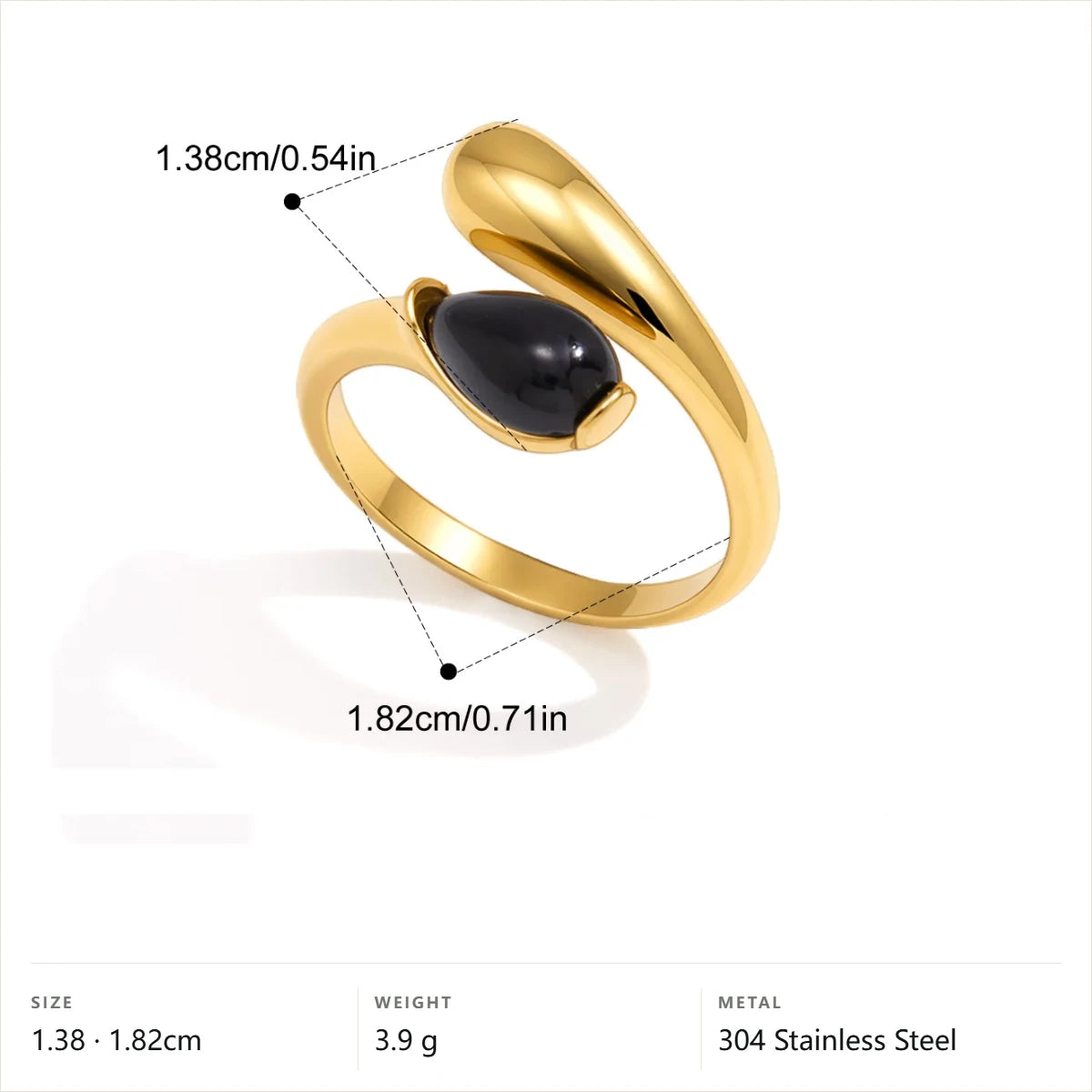 Two-Tone Pearl Open Ring — Gold Black Stone Open Ring · Gold