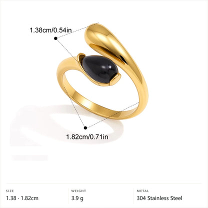 Two-Tone Pearl Open Ring — Gold Black Stone Open Ring · Gold