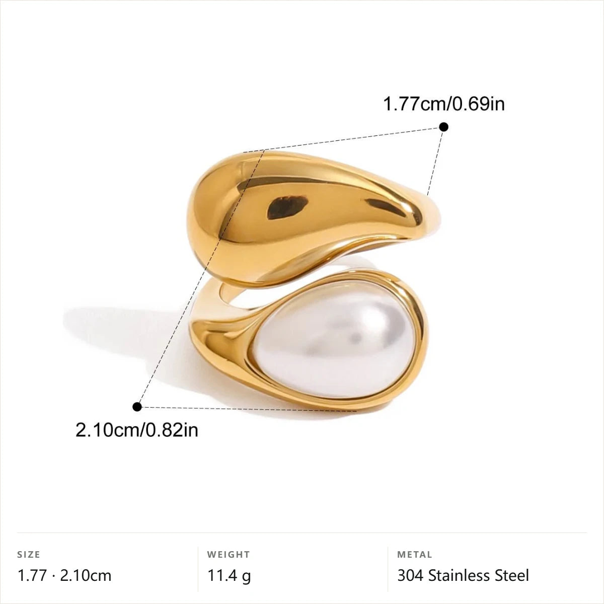 Two-Tone Pearl Open Ring — White Pearl Dome Wrap · Gold