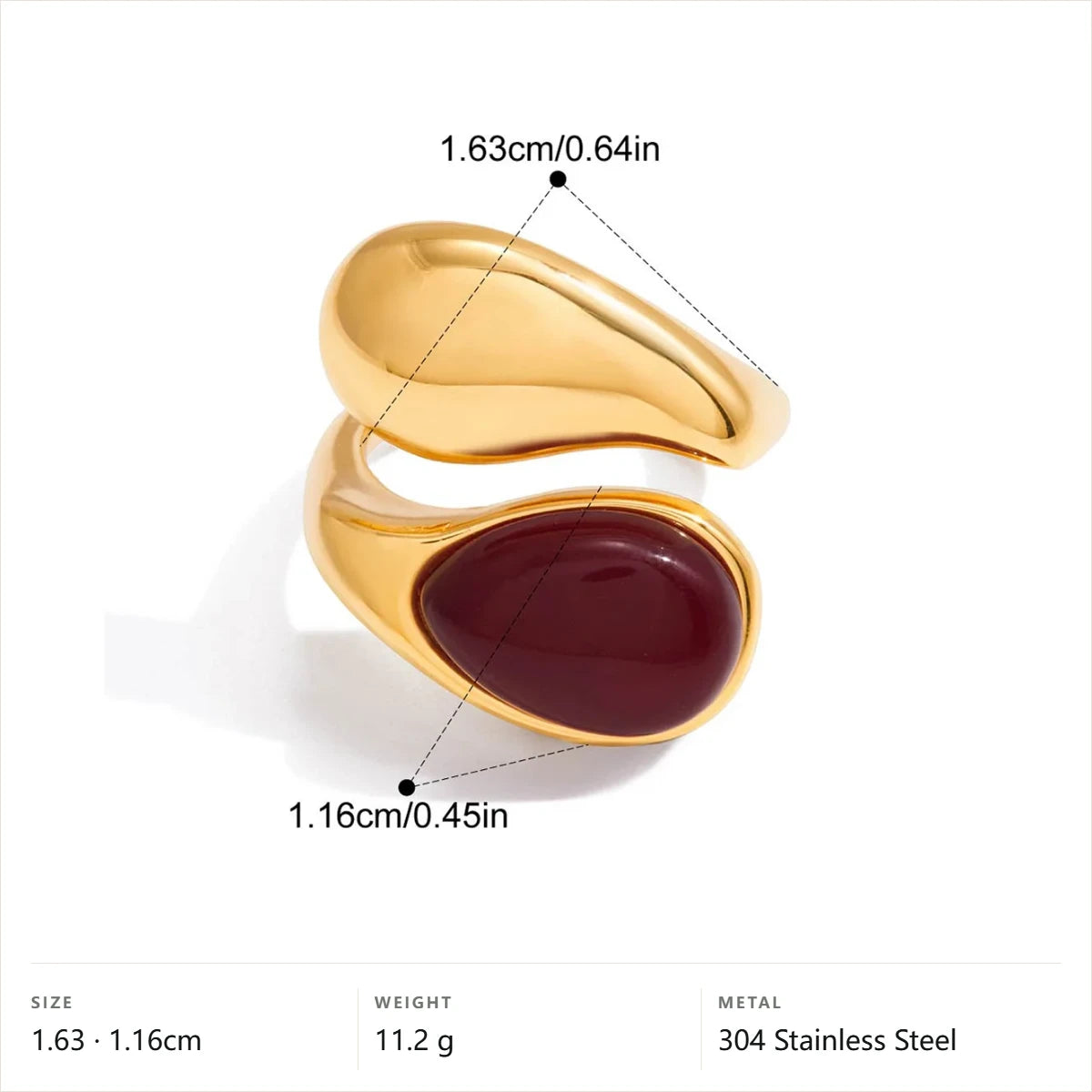 Two-Tone Pearl Open Ring — Duo Loop Red Cabochon · Gold