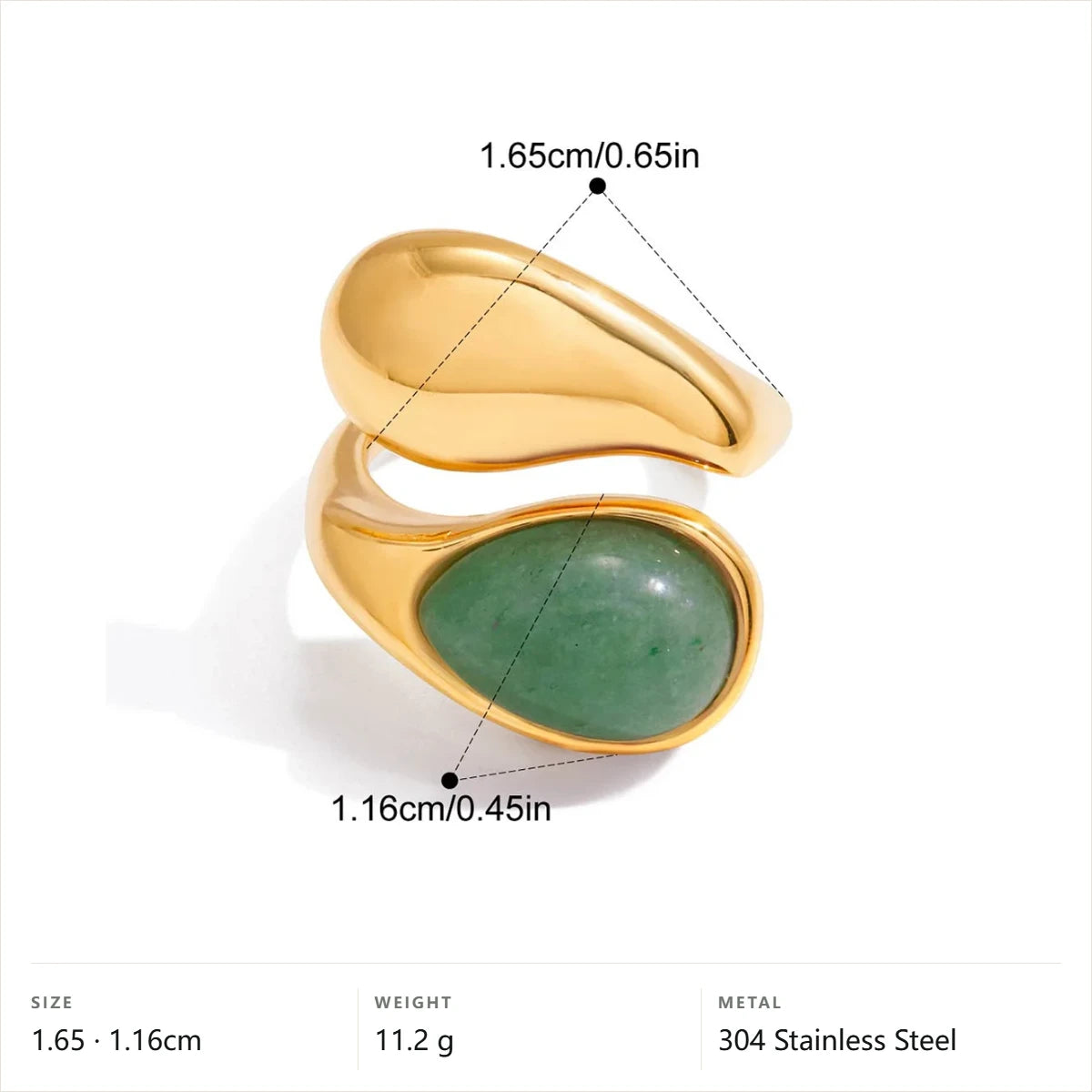 Two-Tone Pearl Open Ring — Duo Loop Green Cabochon · Gold